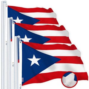 G128 3 Pack: Puerto Rico Puerto Rican PR Flag | 3x5 Ft | Embroidered 220GSM SPUN POLYESTER - Embroidered Stars, Sewn Stripes, Brass Grommets, Indoor/Outdoor, Vibrant Colors, Heavy Duty SPUN POLYESTER