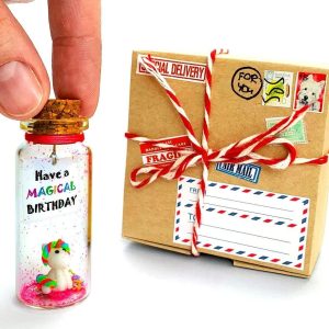 Unique Birthday Gifts for Him and Her Cute and Funny Bday Presents for Men and Women Gift for Mom Dad Family (Rainbow Unicorn Have a Magical Birthday Message Bottle in Craft Gift Box)