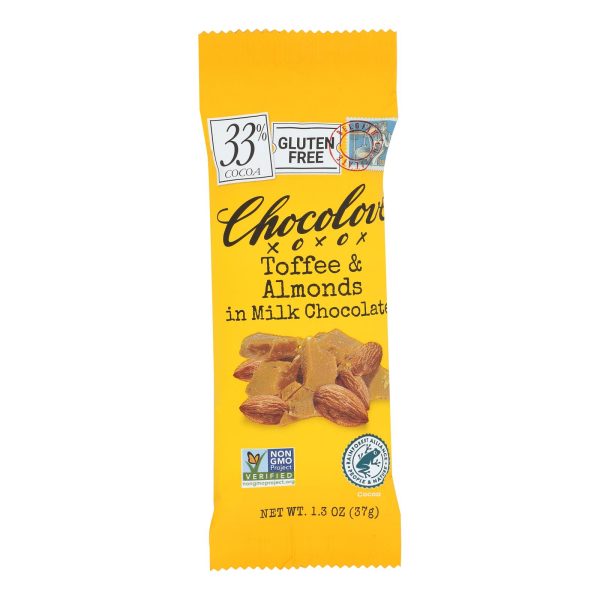 Chocolove Xoxox - Premium Chocolate Bar - Milk Chocolate - Toffee and Almonds - Mini - 1.3 oz Bars - Case of 12 - Image 2