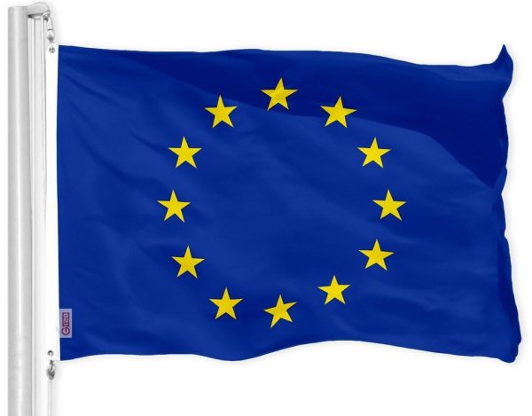 G128 European Union Europe EU Flag | 3x5 Ft | Printed 150D Polyester - Indoor/Outdoor, Vibrant Colors, Brass Grommets, Quality Polyester, Much Thicker More Durable Than 100D 75D Polyester