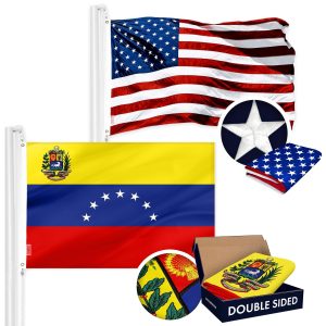G128 Combo Pack: American USA Flag ToughWeave Series 4x6 Ft Single Sided & Venezuela 7 Stars Venezuelan Flag Double Sided 4x6 Ft Double ToughWeave Series | Both Embroidered Polyester, Brass Grommets