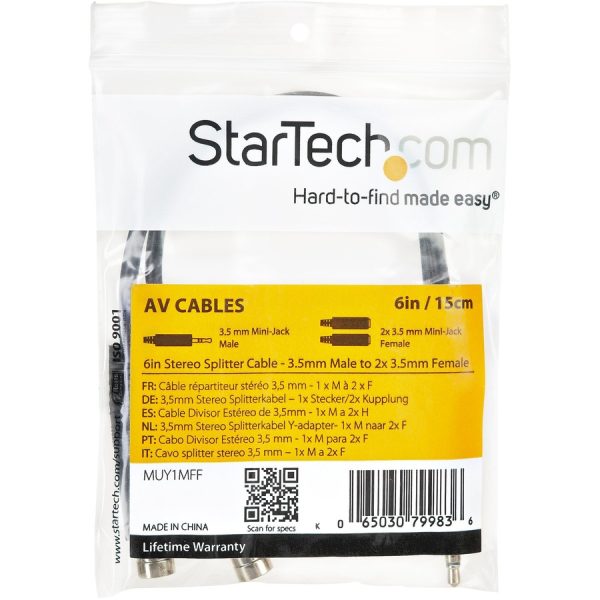 StarTech.com Stereo Splitter Cable - Phono Stereo 3.5mm (M) - Phono 2x Stereo (F) - 6in - Image 3