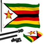 G128 Combo Pack: 6 Ft Tangle Free Aluminum Spinning Flagpole (Black) & Zimbabwe Zimbabwean Flag 3x5 Ft, LiteWeave Pro Series Printed 150D Polyester | Pole with Flag Included