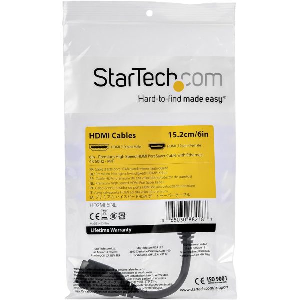 StarTech.com 6"/15cm HDMI Port Saver Cable, 4K 60Hz High Speed HDMI 2.0 Extension Cable with Ethernet, HDMI Male to Female Extension Cord - Image 3