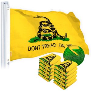 G128 Dont Tread on Me (Gadsden) Flag 2.5x4 feet 10-Pack Heavy Duty Spun Polyester 220GSM Embroidered Tough, Durable, Indoor/Outdoor, Vibrant Colors, Brass Grommets