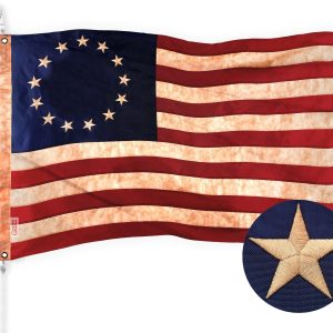G128 Betsy Ross Tea-Stained Flag | 2.5x4 Ft | ToughWeave Pro Series Embroidered 420D Polyester | Historical Flag