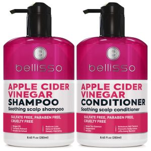 Apple Cider Vinegar Shampoo and Conditioner Set Sulfate and Paraben Free Anti Dandruff Soothing Scalp Treatment with Biotin Keratin Avocado Coconut Argan Oil Men and Women 2 x 8 Fl Oz