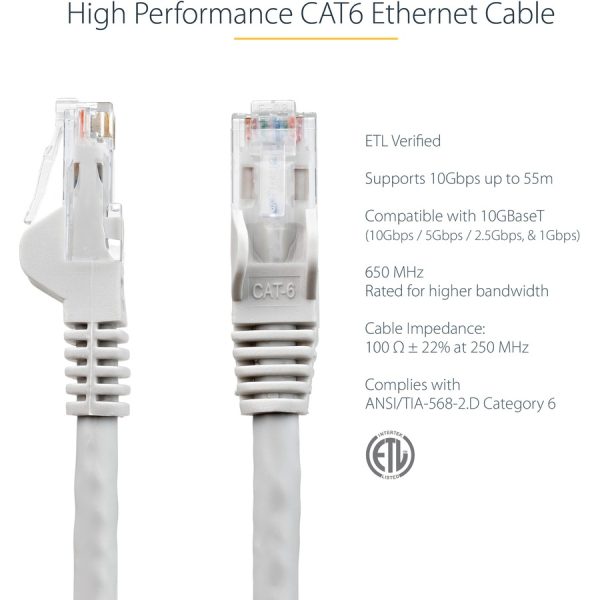 StarTech.com 7ft CAT6 Ethernet Cable - Gray Snagless Gigabit - 100W PoE UTP 650MHz Category 6 Patch Cord UL Certified Wiring/TIA - Image 3