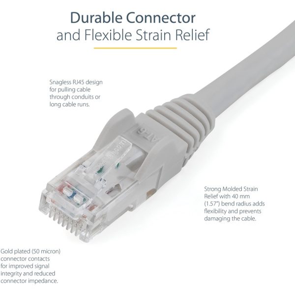 StarTech.com 7ft CAT6 Ethernet Cable - Gray Snagless Gigabit - 100W PoE UTP 650MHz Category 6 Patch Cord UL Certified Wiring/TIA - Image 4