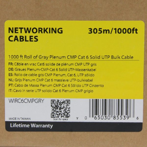 StarTech.com Bulk Cat 6 Ethernet Cable - 1000 ft. - Solid - CMP/FT6 Plenum Fire Rating - ETL Verified - Gray - TAA Compliant - Image 2