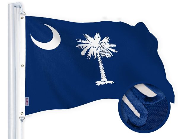 G128 South Carolina SC State Flag | 5x8 Ft | StormFlyer Series Embroidered 220GSM Spun Polyester | Embroidered Design, Indoor/Outdoor, Brass Grommets, Heavy Duty, All Weather