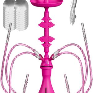 4 Hose Hookah set with everything   Pink Hookah 4 Hose Set – Pink Mini Hookah Party Set   Hookah Set 4 Hose with 50x Foil Big Silicone Bowl 10x Tips 4x Mouthpiece 4x Hookah Hose Tongs   Hookah Kit