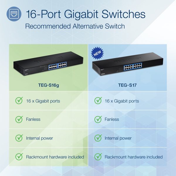 TRENDnet 16-Port Unmanaged Gigabit GREENnet Switch, 16 x RJ-45 Ports, 32Gbps Switching Capacity, Fanless, Rack Mountable, Network Ethernet Switch, Lifetime Protection, Black, TEG-S16G - Image 2