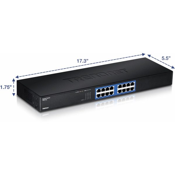 TRENDnet 16-Port Unmanaged Gigabit GREENnet Switch, 16 x RJ-45 Ports, 32Gbps Switching Capacity, Fanless, Rack Mountable, Network Ethernet Switch, Lifetime Protection, Black, TEG-S16G - Image 5