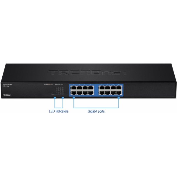 TRENDnet 16-Port Unmanaged Gigabit GREENnet Switch, 16 x RJ-45 Ports, 32Gbps Switching Capacity, Fanless, Rack Mountable, Network Ethernet Switch, Lifetime Protection, Black, TEG-S16G - Image 6