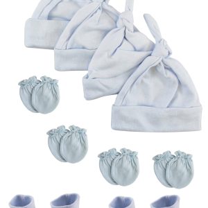Boys Knotted Caps , Booties And Mittens - 10 Piece Set Nc_0940