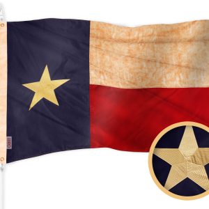 G128 Texas Tea-Stained TX State Flag | 2x3 Ft | Embroidered 420D Polyester - Embroidered Stars, Sewn Stripes, Brass Grommets, Indoor/Outdoor, Vibrant Colors, Quality Polyester