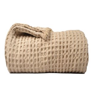 The Fine Living Co. 100% Cotton Waffle Weave Throw Blanket Lightweight Soft and Breathable Throw Blanket for All Season Skin Friendly Blanket for Couch Bed Sofa 50”x60” inches Sand