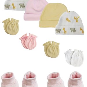 Preemie Baby Girl Caps With Infant Mittens And Booties - 10 Pack Nc_0224