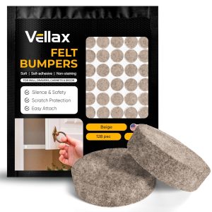 Felt Pads for Cabinet Doors 04 Diameter 128 PCS Beige Self Adhesive Felt Bumpers Felt Dots to Protect Glass Furniture Walls & Floor Door Bumpers to Prevent Slamming