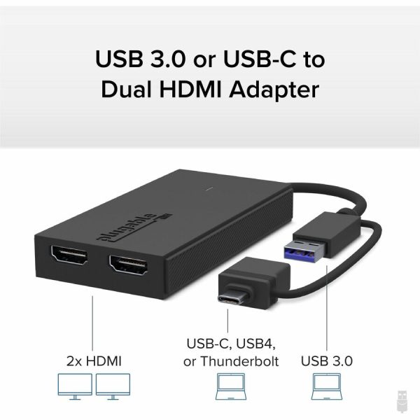 Plugable USB 3.0 or USB C to HDMI Adapter for Dual Monitors, Universal Video Graphics Adapter for Mac and Windows, Thunderbolt 3 / 4, USB 3.0 or USB-C - Image 2