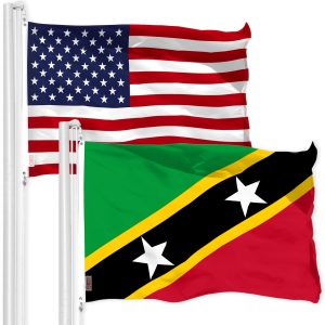 G128 Combo Pack: American USA Flag 3x5 Ft & Saint Kitts and Nevis Flag 3x5 Ft | Both LiteWeave Pro Series Printed 150D Polyester, Brass Grommets