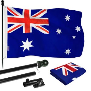 G128 - 6 Feet Tangle Free Spinning Flagpole (Black) Australia Brass Grommets Printed 3x5 ft (Flag Included) Aluminum Flag Pole