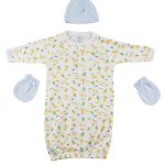 Gown, Cap And Mittens - 3 Pc Set Cs_0043