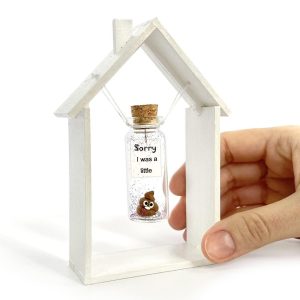 I'm Sorry Gifts for Her and Him Personalised Apology Gift Cute Poop in a Jar and Sorry Card Forgive Me Present Idea (in White Wood Frame Sorry I was a little Brown Poop)