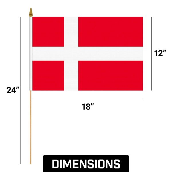 G128 24 Pack Handheld Denmark Danish Stick Flags | 12x18 In | Printed 150D Polyester, Country Flag, Solid Wooden Stick, Spear Gold Tip - Image 8