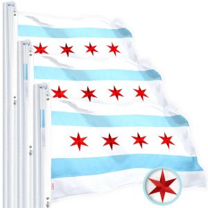 G128 Chicago Flag 3x5 Ft 3-Pack Heavy Duty Spun Polyester 220GSM Embroidered Tough, Durable, Indoor/Outdoor, Vibrant Colors, Brass Grommet