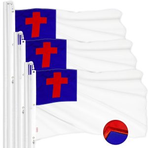 G128 3 Pack: Christian Flag | 5x8 Ft | ToughWeave Series Embroidered 300D Polyester | Religious Flag, Embroidered Design, Indoor/Outdoor, Brass Grommets
