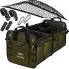 Trunk Organizer with Covering Net Attachable Non Slip Pads and Stainless Hooks Military Green