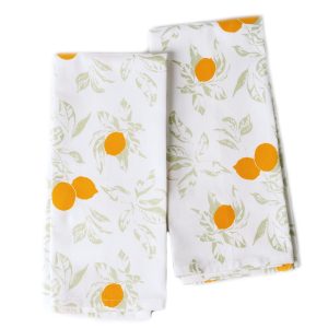 The Fine Living Co. 100% Cotton Kitchen Towels Set of 2 18 x 28 inches Lemon Printed Dish Towels Hand Towels Boho Tea Towels Multifunctional Stylish Absorbent Quick Dry Soft