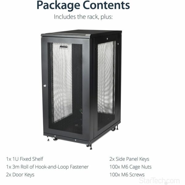 StarTech.com 24U 19" Server Rack Cabinet 4 Post Adjustable Depth 2-30" w/Casters/Cable Management/1U Shelf, Locking Doors and Side Panels - Image 5