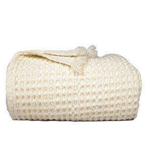 The Fine Living Co. 100% Cotton Waffle Weave Throw Blanket Lightweight Soft and Breathable Throw Blanket for All Season Skin Friendly Blanket for Couch Bed Sofa 50”x60” inches Ivory