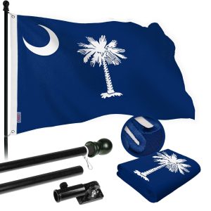 G128 Combo Pack: 5 Ft Tangle Free Spinning Flagpole (Black) & South Carolina Flag 2x3 Ft Embroidered 220GSM Spun Polyester, Brass Grommets (Flag Included) Aluminum Flag Pole