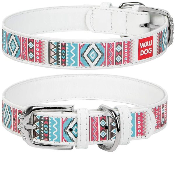 Design Leather Dog Collar for Puppy Small Medium and Large Dogs   Boy & Girl Leather Dog Collar   Leather Buckle Dog Collar White (10 1 4    13 3 4  Neck * 3 5  Wide Ethno 1) - Image 2