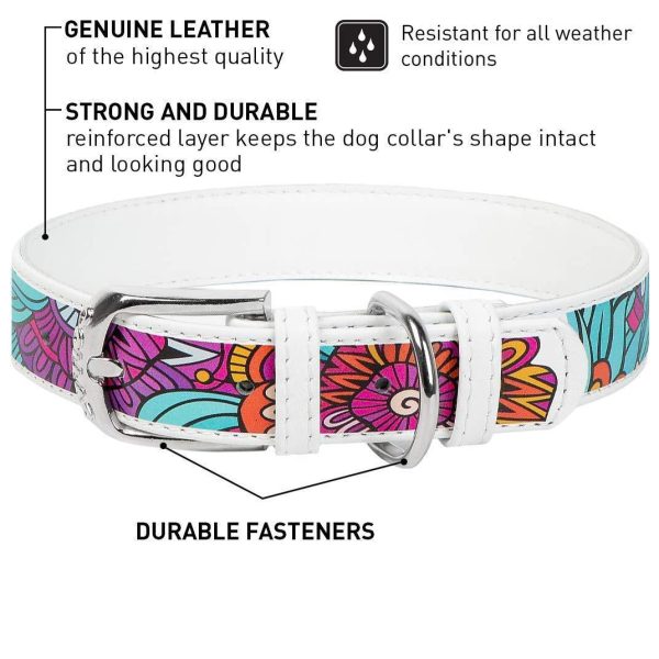 Design Leather Dog Collar for Puppy Small Medium and Large Dogs   Boy & Girl Leather Dog Collar   Leather Buckle Dog Collar White (10 1 4    13 3 4  Neck * 3 5  Wide Ethno 1) - Image 3