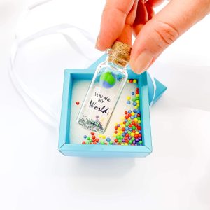 Cute Girlfriend and Boyfriend Gifts Personalized Anniversary Present for Her Him Custom Birthday Gift Idea for Women Men (You Are My World in Teal Gift Box)