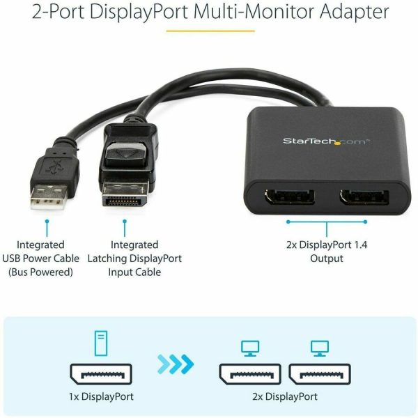 StarTech.com Dual-Monitor DisplayPort 1.2 Splitter, DisplayPort to 2x DP Multi-Monitor Adapter, Dual 4K 30Hz Computer MST Hub, Windows - Image 2