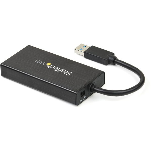 StarTech.com 3 Port Portable USB 3.0 Hub with Gigabit Ethernet Adapter NIC - 5Gbps - Aluminum w/ Cable - Image 2