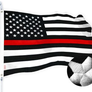 G128 - Thin Red Line Flag Embroidered 4x6 FT Heavy Duty 220GSM Tough Spun Polyester U.S. American Flag Brass Grommets Honoring Fire Fighters and EMTs Black White and Red US Flag