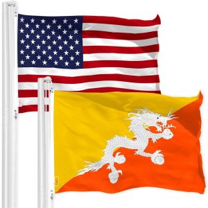 G128 Combo Pack: American USA Flag 3x5 Ft & Bhutan Flag 3x5 Ft, Both Printed 150D Polyester, Indoor/Outdoor, Brass Grommets