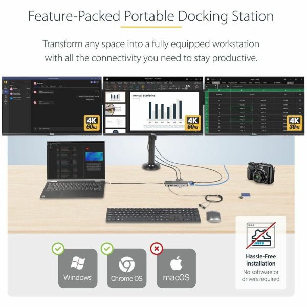 StarTech.com USB-C Triple-Monitor Multiport Adapter, Dual 4K 60Hz + 4K 30Hz HDMI & DP, 4x USB-A, 100W PD Pass-Through, GbE, SD Card Reader - Image 2
