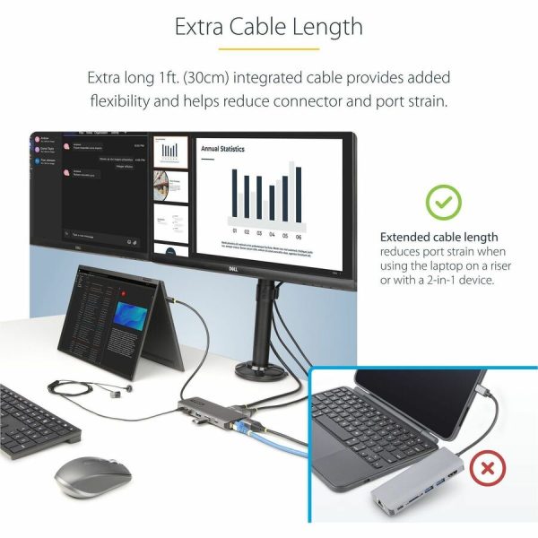 StarTech.com USB-C Triple-Monitor Multiport Adapter, Dual 4K 60Hz + 4K 30Hz HDMI & DP, 4x USB-A, 100W PD Pass-Through, GbE, SD Card Reader - Image 6