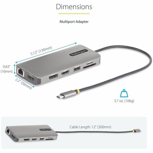 StarTech.com USB-C Triple-Monitor Multiport Adapter, Dual 4K 60Hz + 4K 30Hz HDMI & DP, 4x USB-A, 100W PD Pass-Through, GbE, SD Card Reader - Image 7