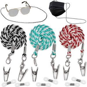 SIGONNA Eyewear Retainers Eye Glass String Strap Holder Eyeglass Chain for Women Silver Eyeglass Strap Reading Glass Chain Eyeglass Neck Chain 3 Cords