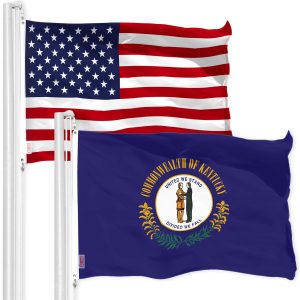G128 Combo Pack: American USA Flag 3x5 Ft & Kentucky Flag 3x5 Ft, Both Printed 150D Polyester, Indoor/Outdoor, Brass Grommets