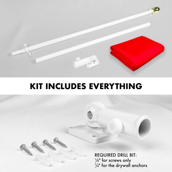 G128 Combo Pack: 5 Ft Tangle Free Aluminum Spinning Flagpole (White) & Solid Red Color Flag 2.5x4 Ft, LiteWeave Pro Series Printed 150D Polyester | Pole with Flag Included - Image 2
